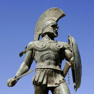 Sparta, Peloponnese, Greece --- Greece, Peloponnese, Sparta, Leonidas statue --- Image by © René Mattes/Hemis/Corbis